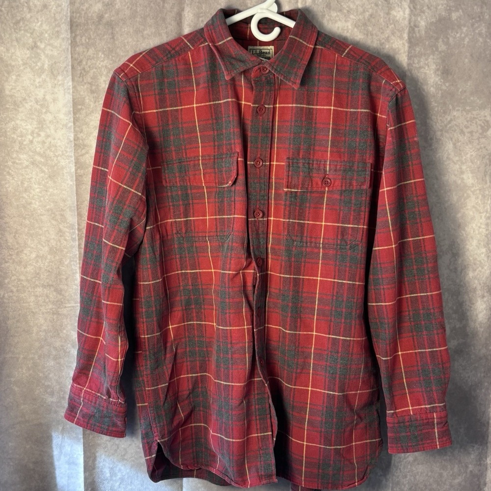 LL Bean Men's Medium Plaid Flannel Shirt Red Long Sleeve‎ Button Up Casual